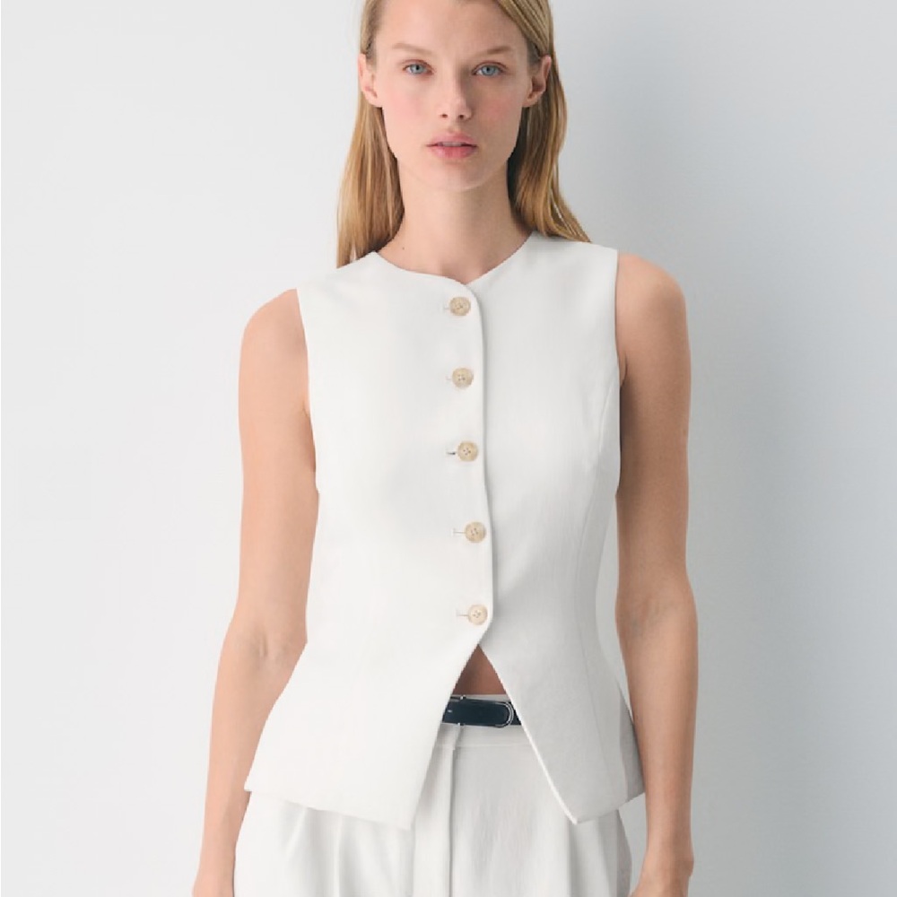 White aritzia regal birch wilfred Sleeveless Button-Up Top 0